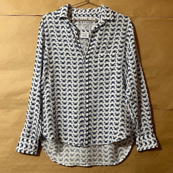 Frank & Eileen | Linen Crab Print Eileen Relaxed Button-Up Shirt Size XS - Picture 1 of 13